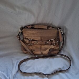 B. Makowsky Tan Camouflage Crossbody Bag